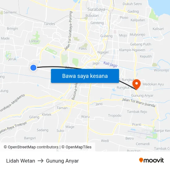 Lidah Wetan to Gunung Anyar map