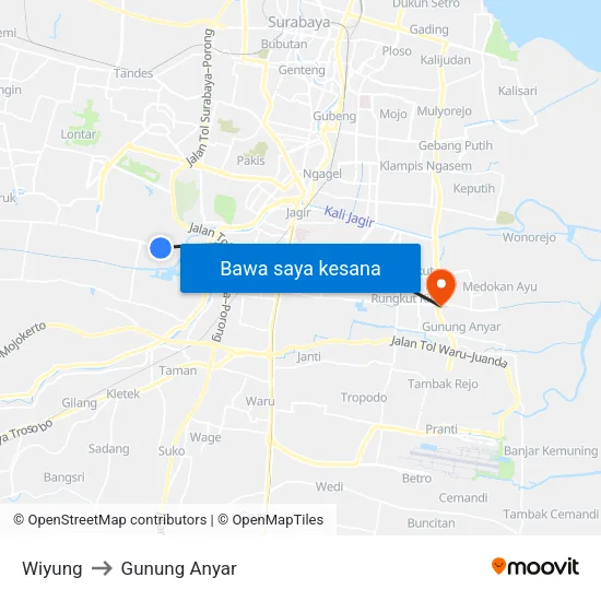 Wiyung to Gunung Anyar map