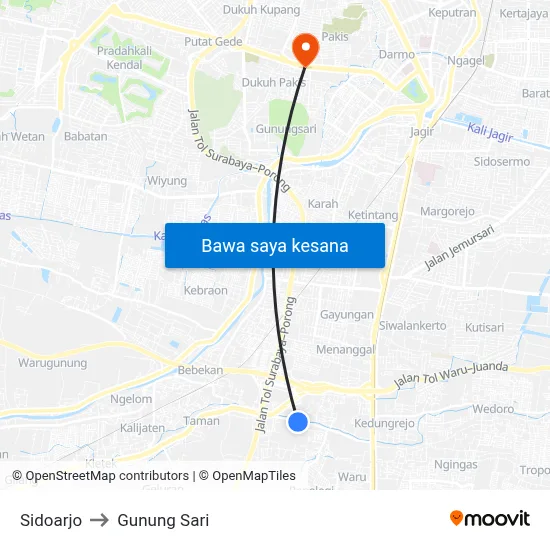 Sidoarjo to Gunung Sari map