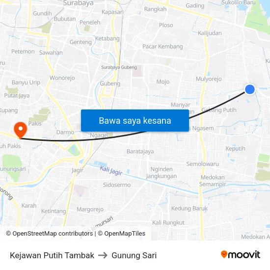 Kejawan Putih Tambak to Gunung Sari map
