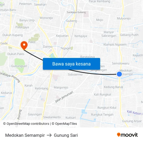 Medokan Semampir to Gunung Sari map