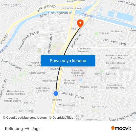 Ketintang to Jagir map