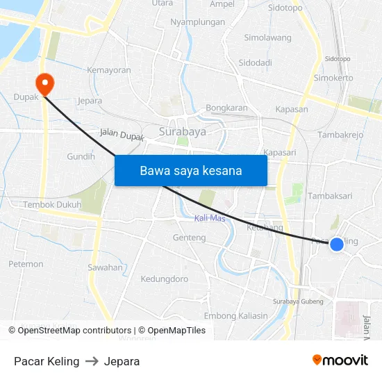Pacar Keling to Jepara map