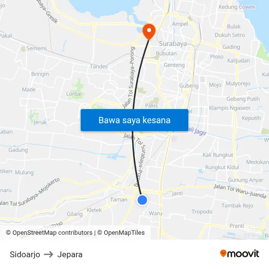 Sidoarjo to Jepara map