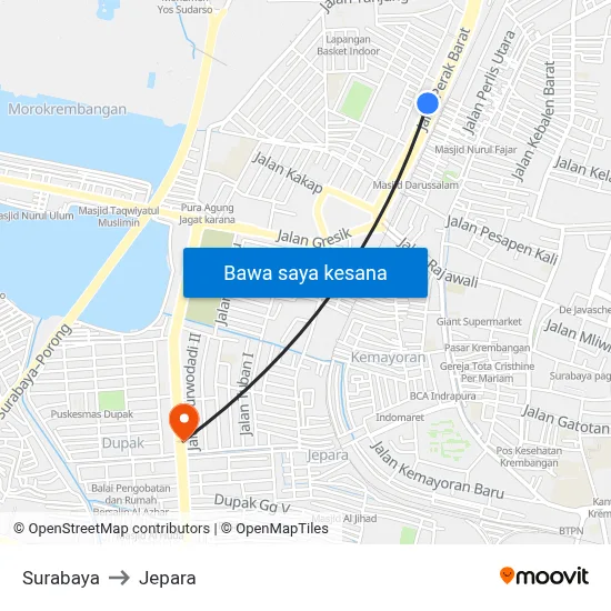 Surabaya to Jepara map