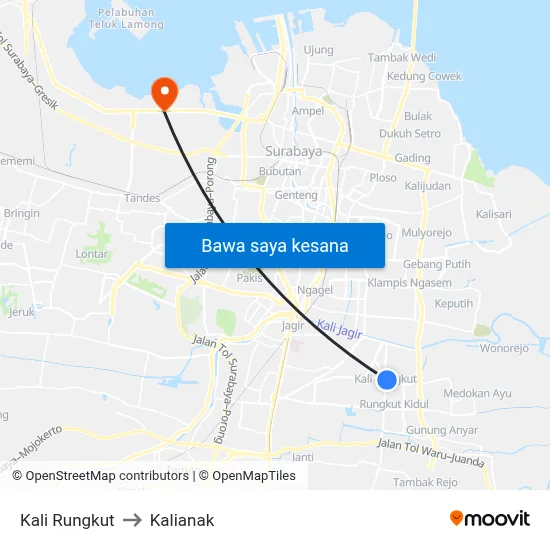 Kali Rungkut to Kalianak map