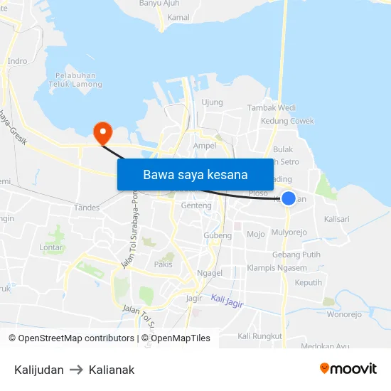 Kalijudan to Kalianak map