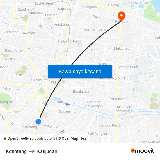 Ketintang to Kalijudan map