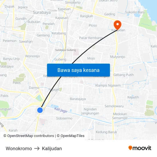 Wonokromo to Kalijudan map