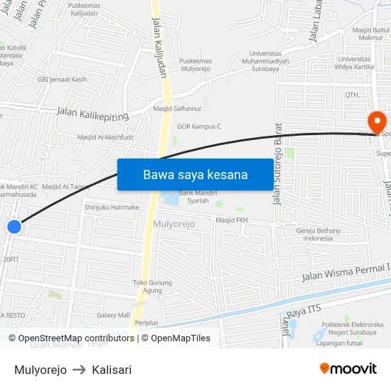 Mulyorejo to Kalisari map