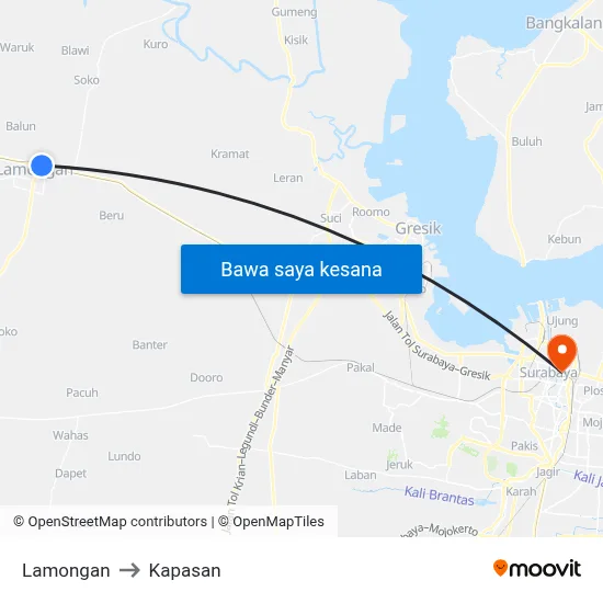 Lamongan to Kapasan map