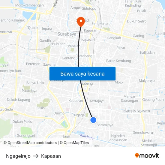 Ngagelrejo to Kapasan map