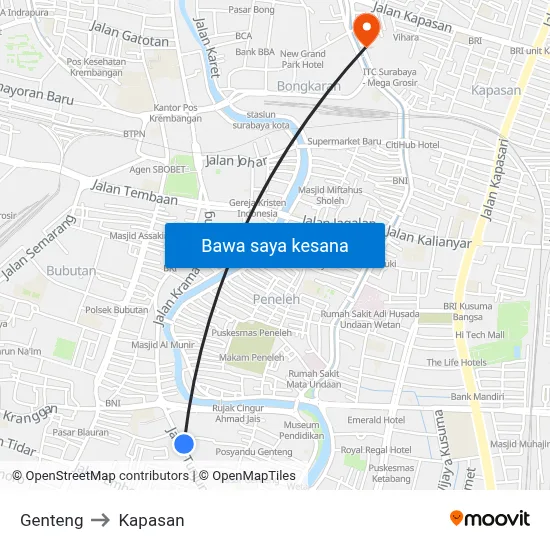 Genteng to Kapasan map