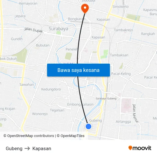 Gubeng to Kapasan map