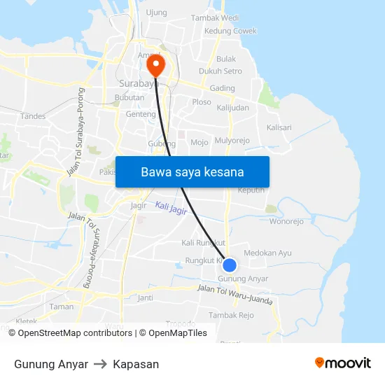 Gunung Anyar to Kapasan map