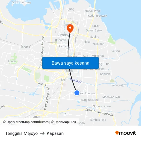 Tenggilis Mejoyo to Kapasan map