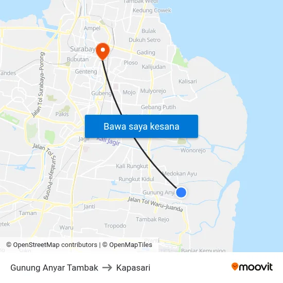 Gunung Anyar Tambak to Kapasari map