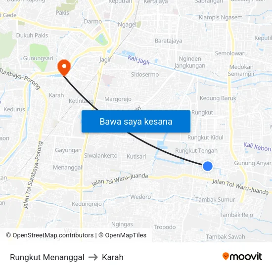 Rungkut Menanggal to Karah map