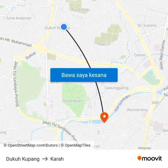 Dukuh Kupang to Karah map