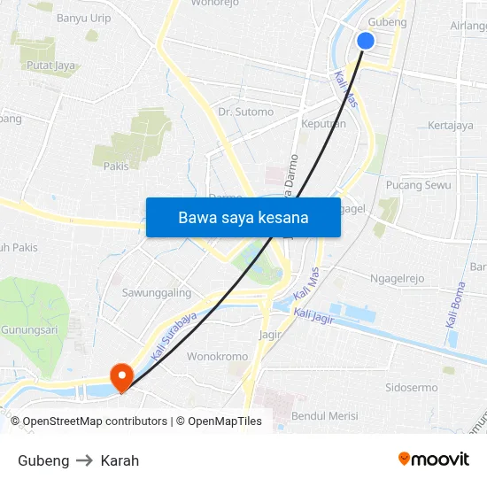 Gubeng to Karah map