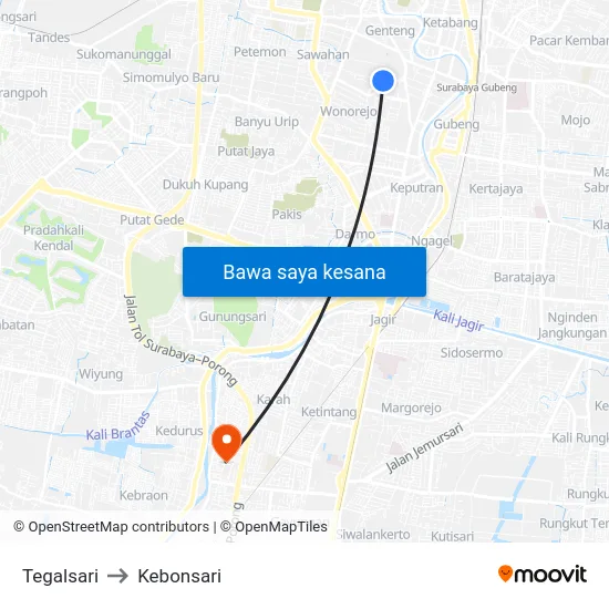 Tegalsari to Kebonsari map