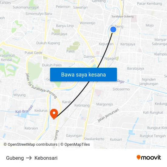Gubeng to Kebonsari map