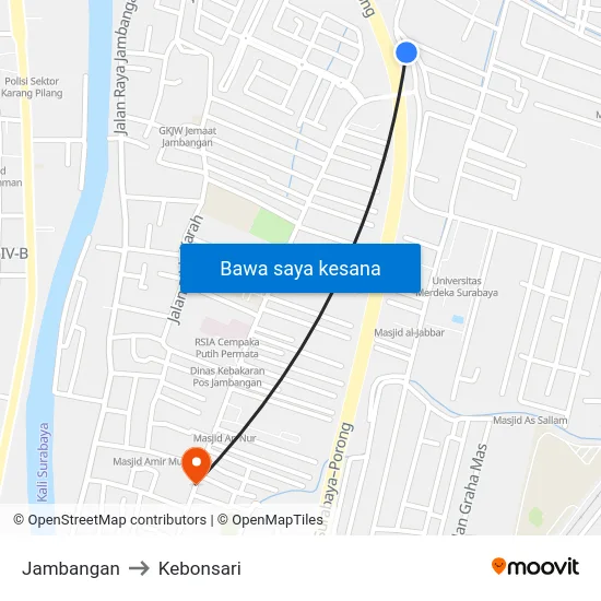 Jambangan to Kebonsari map