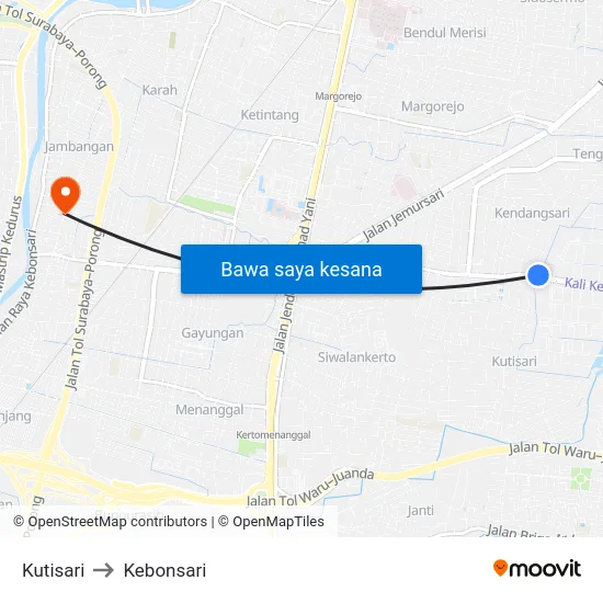 Kutisari to Kebonsari map