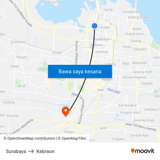 Surabaya to Kebraon map
