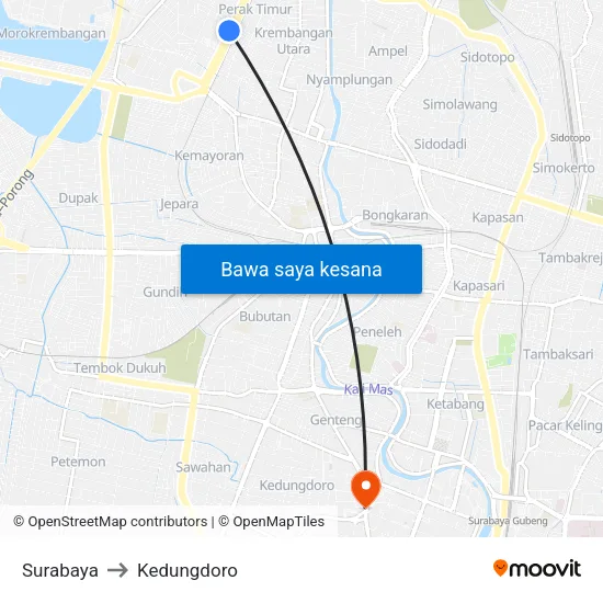 Surabaya to Kedungdoro map