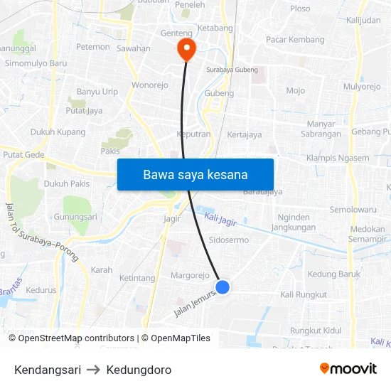 Kendangsari to Kedungdoro map