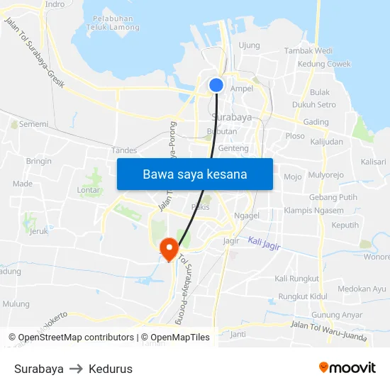 Surabaya to Kedurus map