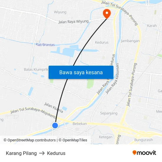Karang Pilang to Kedurus map