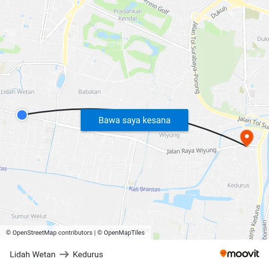 Lidah Wetan to Kedurus map
