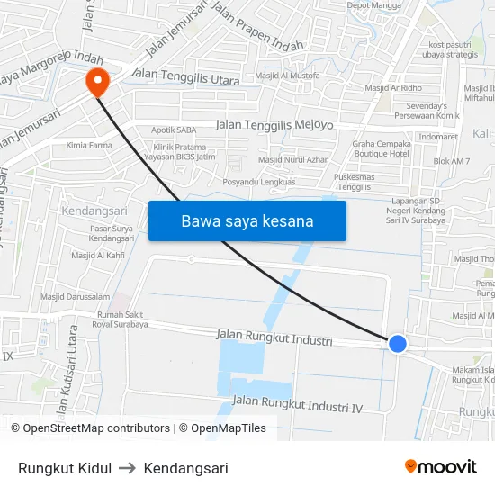 Rungkut Kidul to Kendangsari map