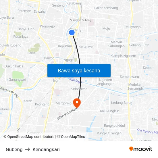 Gubeng to Kendangsari map