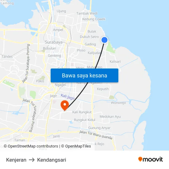 Kenjeran to Kendangsari map