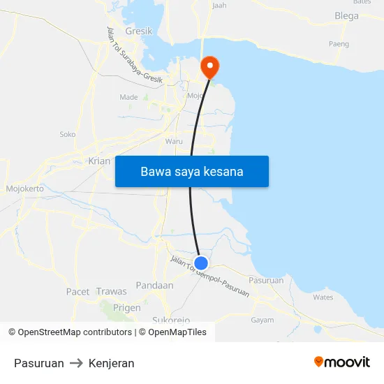Pasuruan to Kenjeran map