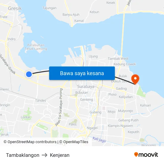 Tambaklangon to Kenjeran map