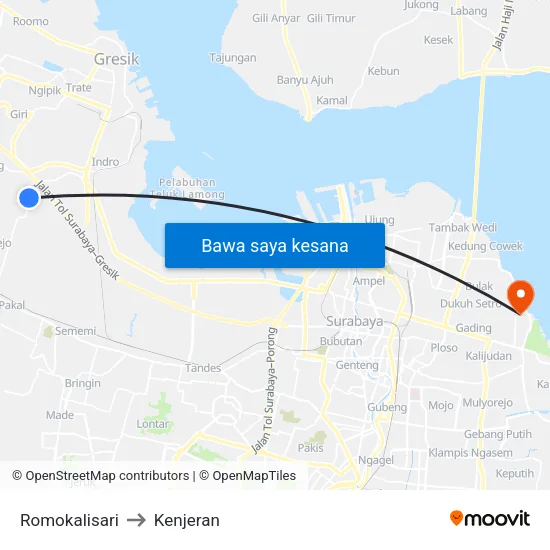 Romokalisari to Kenjeran map