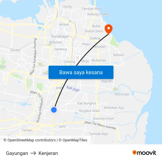 Gayungan to Kenjeran map
