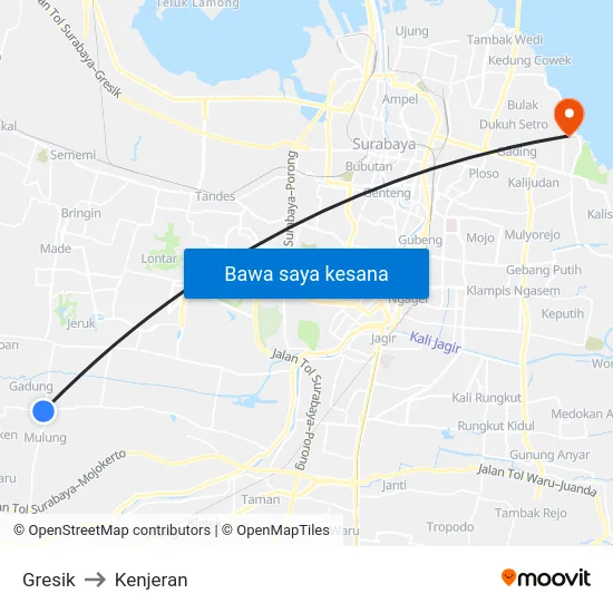 Gresik to Kenjeran map