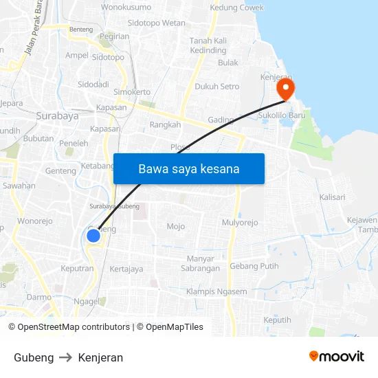 Gubeng to Kenjeran map