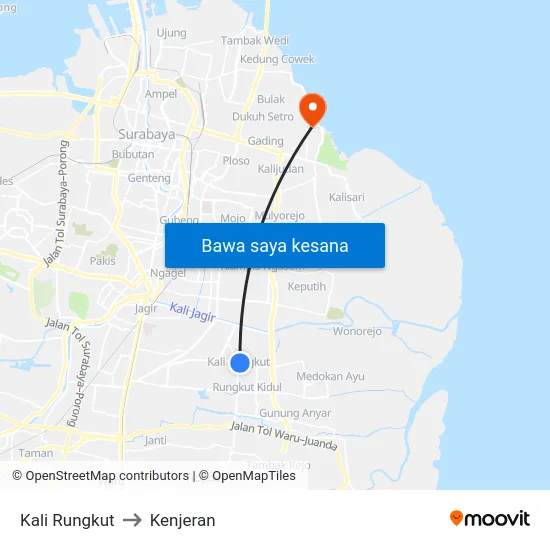 Kali Rungkut to Kenjeran map