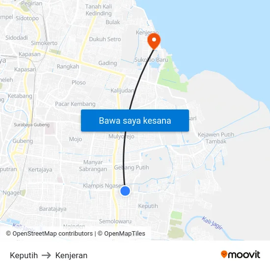 Keputih to Kenjeran map