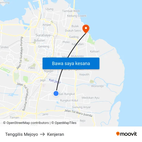 Tenggilis Mejoyo to Kenjeran map
