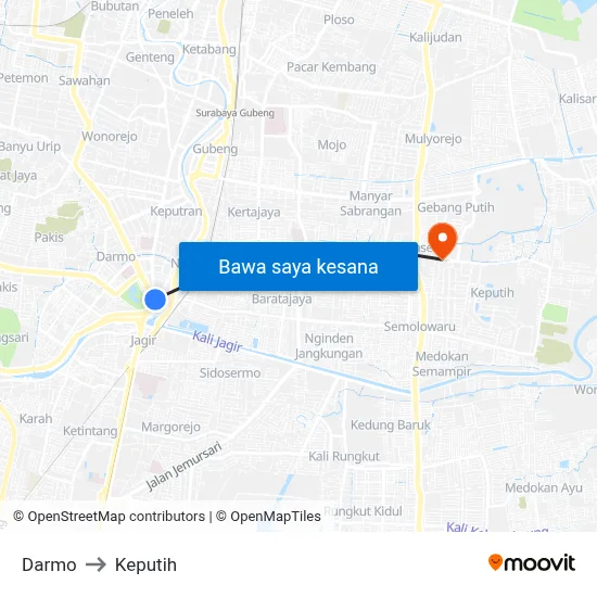 Darmo to Keputih map