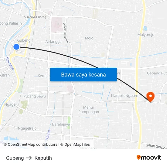 Gubeng to Keputih map