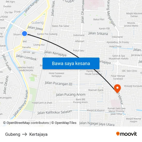 Gubeng to Kertajaya map
