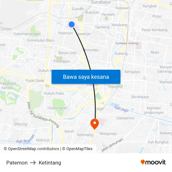 Patemon to Ketintang map